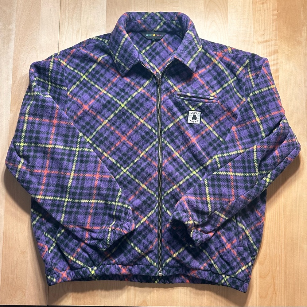 VTG Teddy Fresh Purple Plaid Zip-Front Fleece Jacket size XL